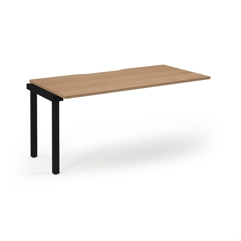 1600mm wide office desk add-on unit featuring a sleek wooden surface and black metal frame, ideal for expanding workstation configurations.