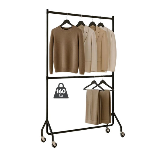 2 Tier 5ft Extendable Black Heavy Duty Clothes Rail | 160kg Capacity