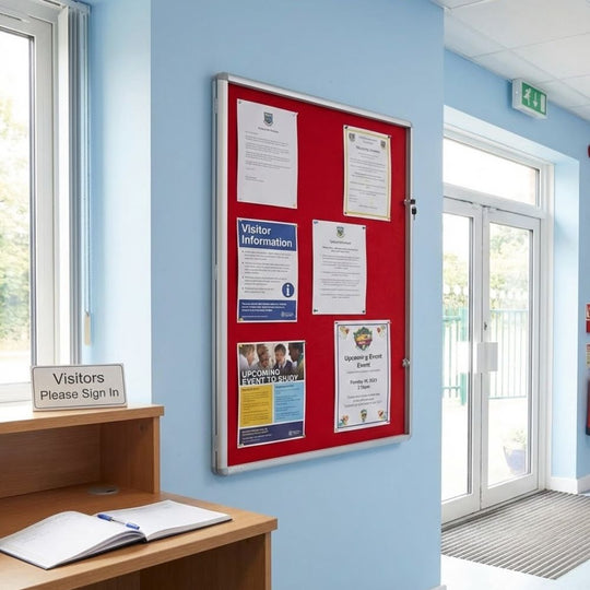 Fire Resistant Tamperproof Noticeboard - Red Felt 1200 x 900mm