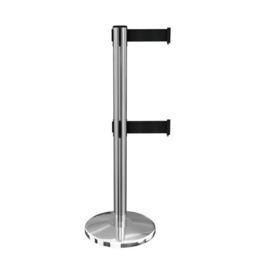 Polished Steel Retractable Barrier | 3.4m Twin Black Belt High Security