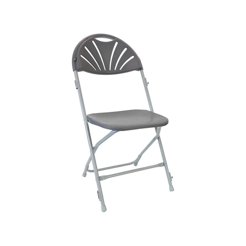 Grey Fan Back Folding School Assembly Chair - Grey Steel Frame