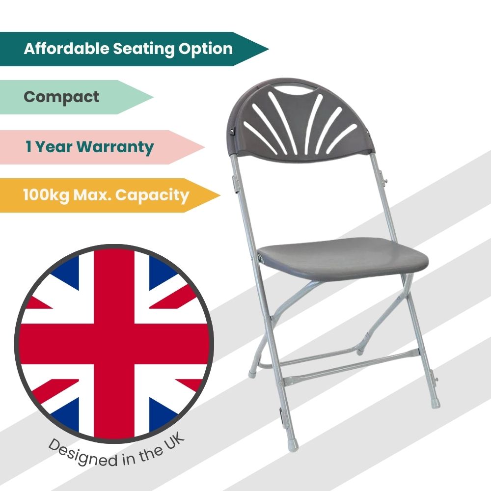 Grey Fan Back Folding School Assembly Chair - Grey Steel Frame
