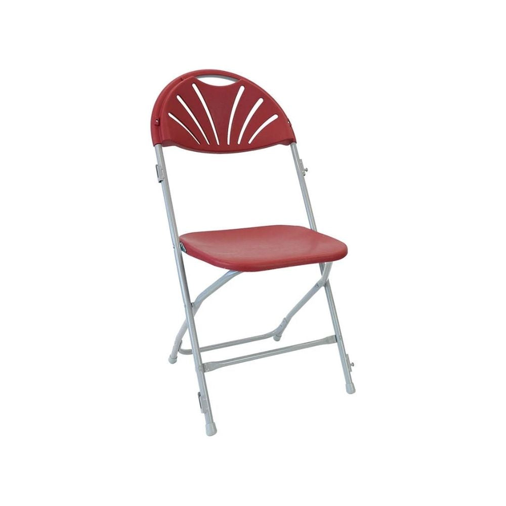 Red Fan Back Folding School Assembly Chair - Grey Steel Frame