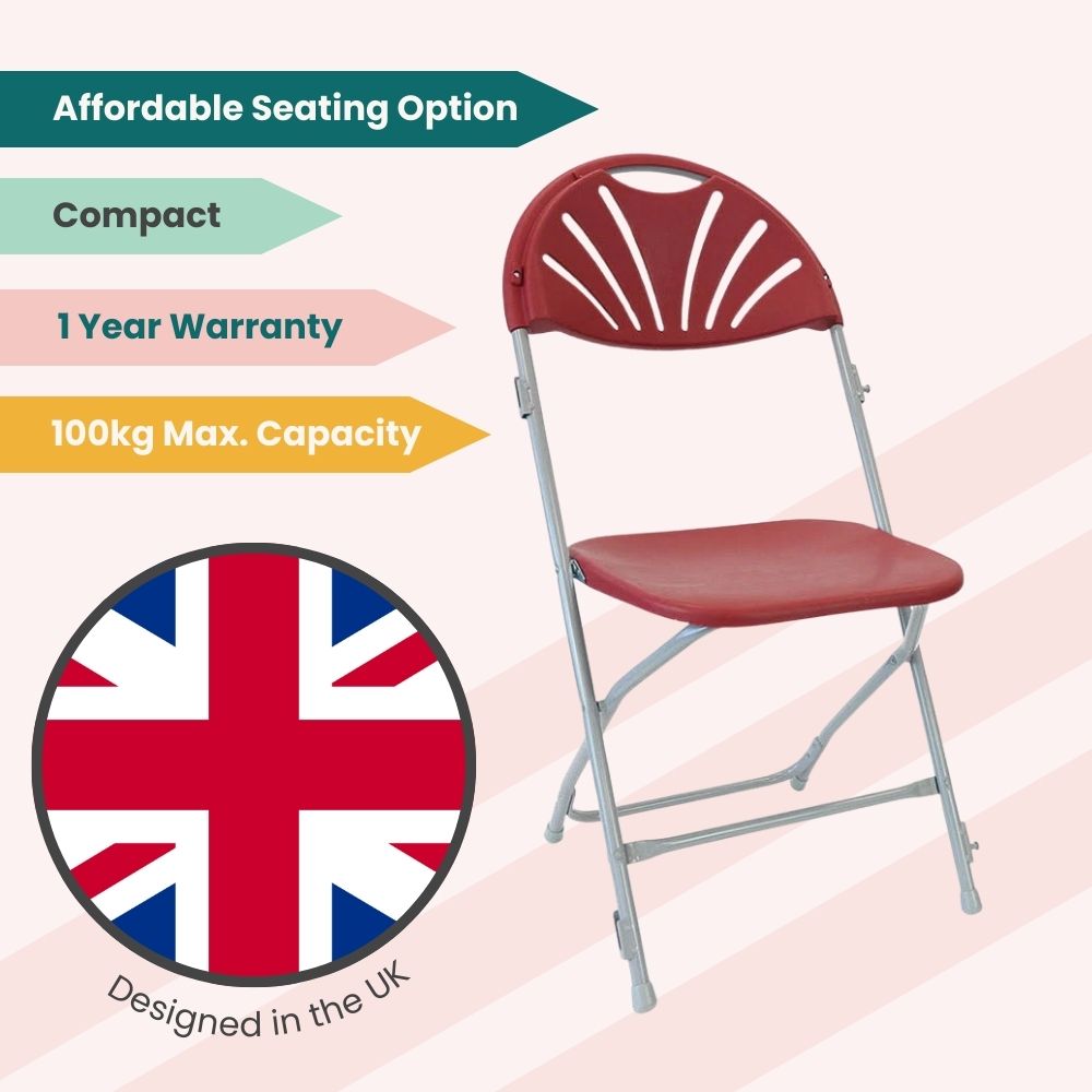 Red Fan Back Folding School Assembly Chair - Grey Steel Frame