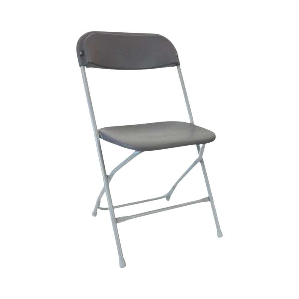 Grey Straight Back Folding School Assembly Chair - Grey Steel Frame