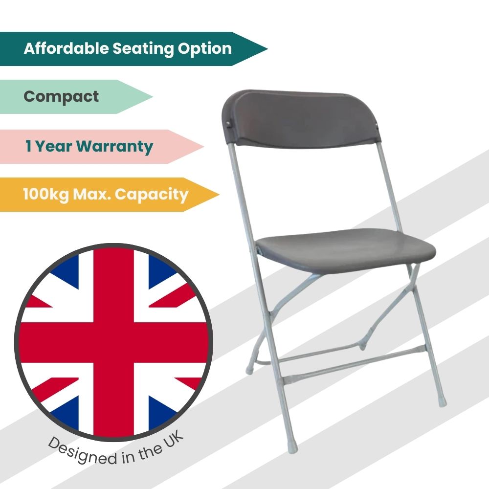 Grey Straight Back Folding School Assembly Chair - Grey Steel Frame