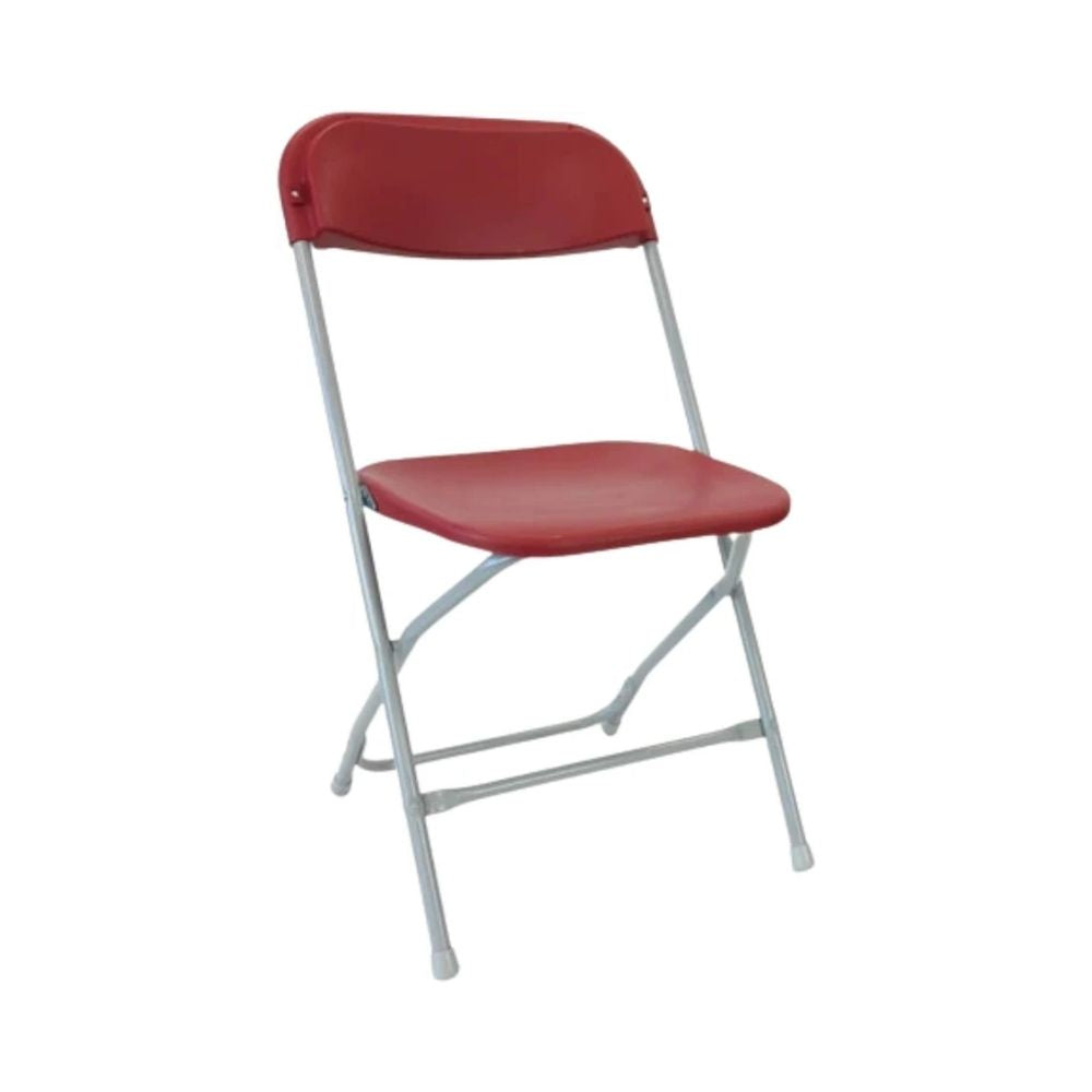 Red Straight Back Folding School Assembly Chair - Grey Steel Frame