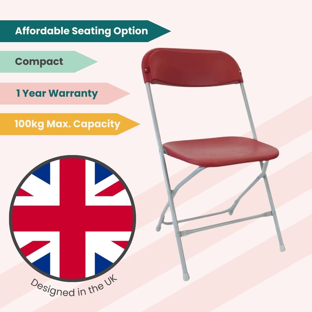 Red Straight Back Folding School Assembly Chair - Grey Steel Frame