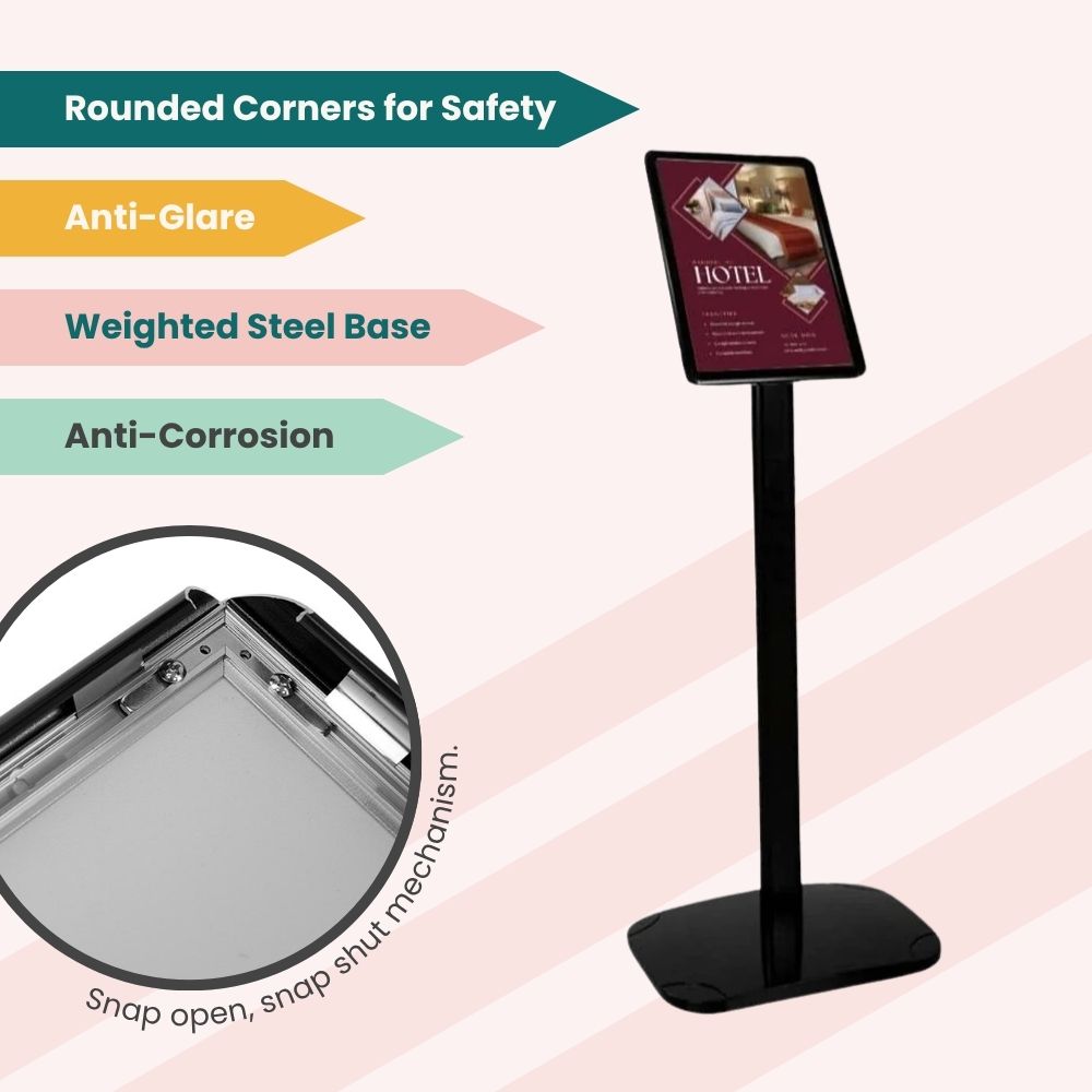 A4 Snap Frame Poster Display Stand Black (FSFA4LPBK) | Rotating Sign