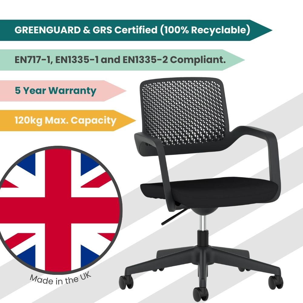 Modern Mid-Back Mesh Desk Chair - Black - GRS Certified Recycled Plastic