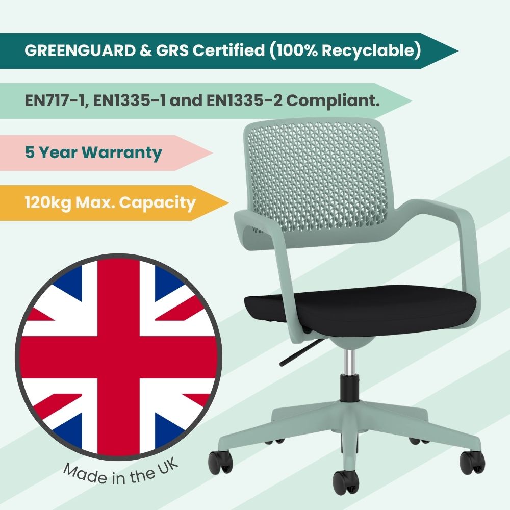 Modern Mid-Back Mesh Desk Chair - Mint Green - GRS Certified Recycled Build