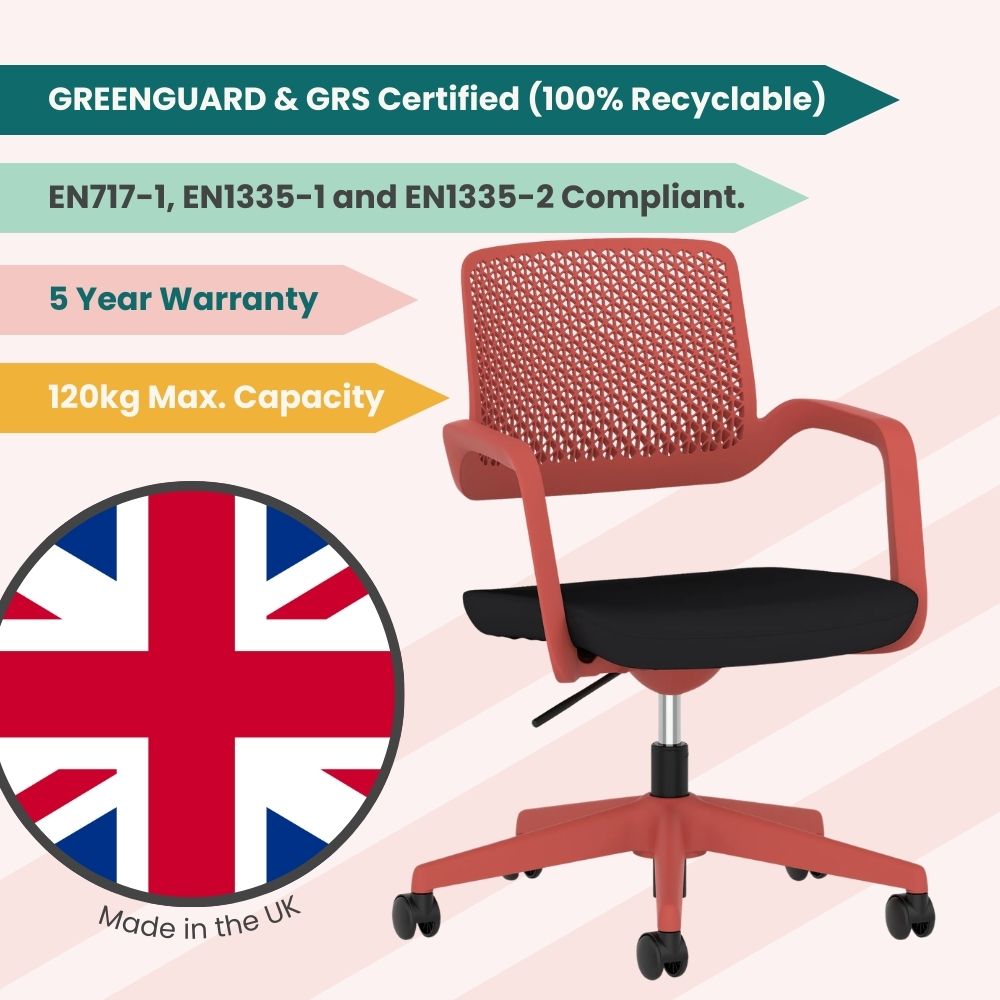 Modern Mid-Back Mesh Desk Chair - Red - GRS Certified Recycled Materials