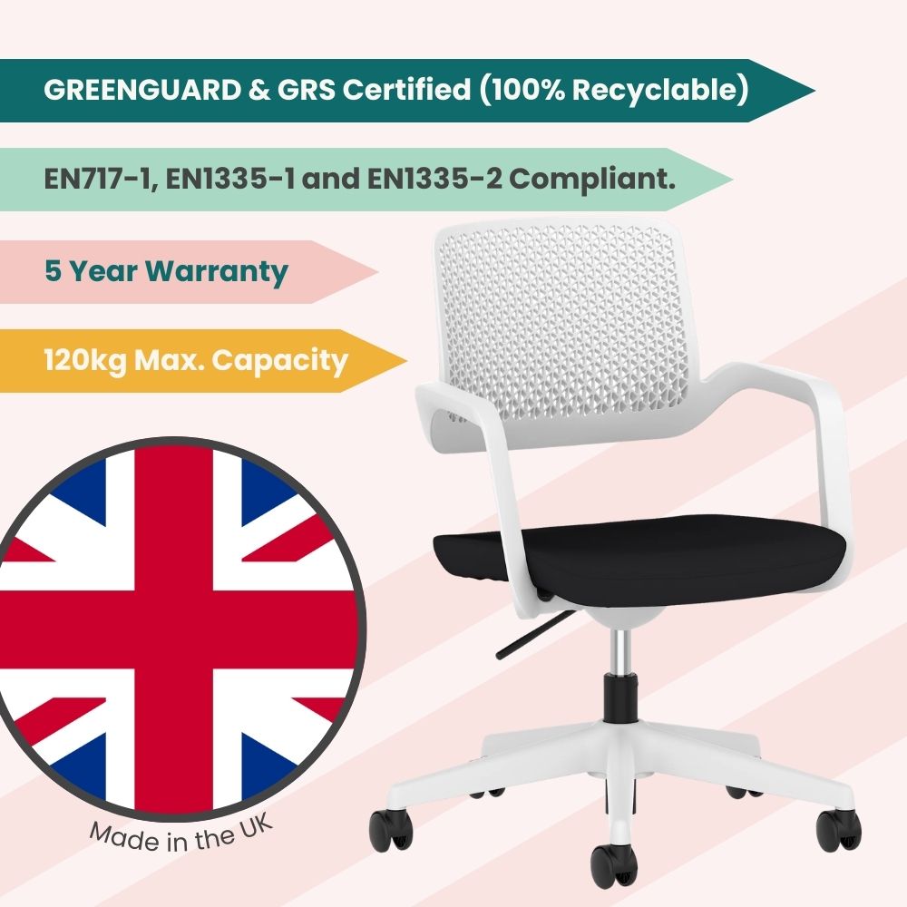 White Modern Mid-Back Mesh Task Operator Chair - GRS Certified