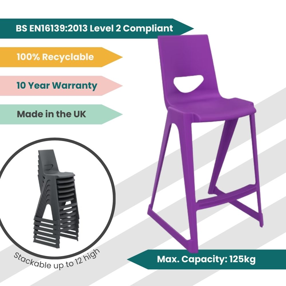 Purple One-Piece Polypropylene Anti-Tilt High Back Stools - 610mm Seat Height