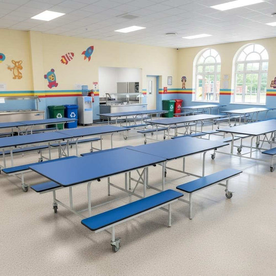 Blue Rectangular Foldable Mobile Canteen Bench - 5-11 Years