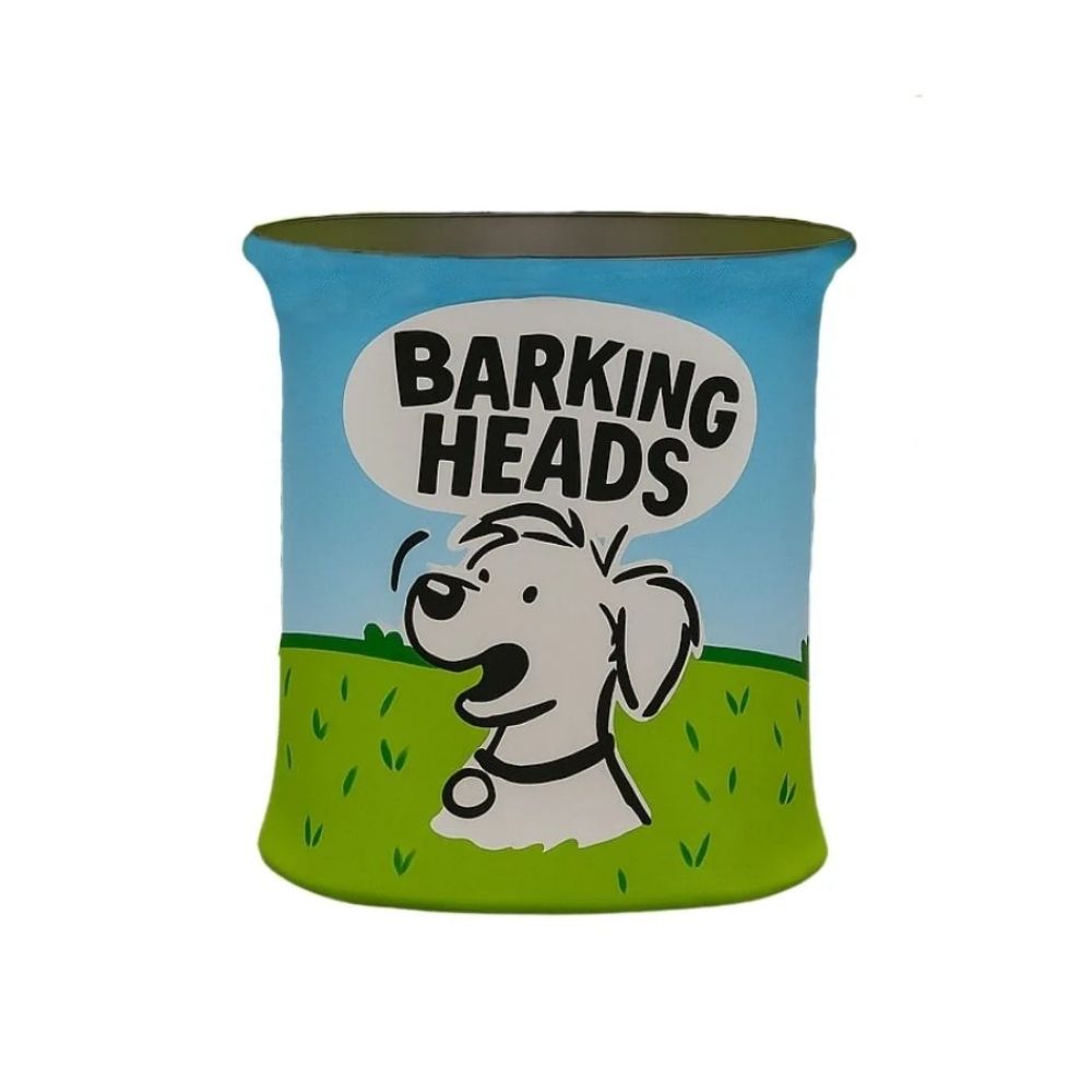 Oval pop-up counter with Barking Heads cartoon branding, designed for cheerful pet-themed event displays.