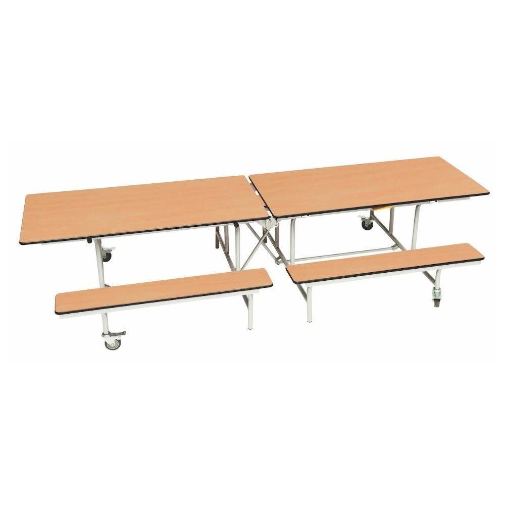 Beech wood effect 3-in-1 canteen dining bench unit with smooth laminated finish and folding design