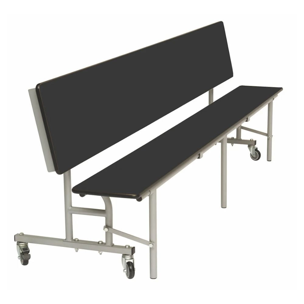 Black 3-in-1 canteen bench unit on castors, durable school dining and seating furniture with laminated finish.