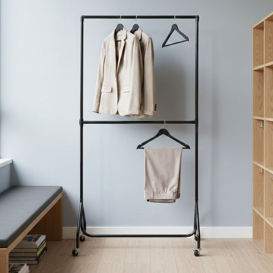 2 Tier 3ft Extendable Black Heavy Duty Clothes Rail