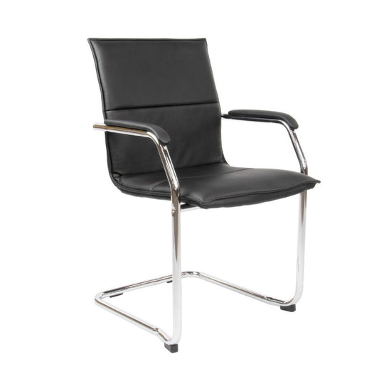 Black Leather Meeting Chair with Chrome Cantilever Legs