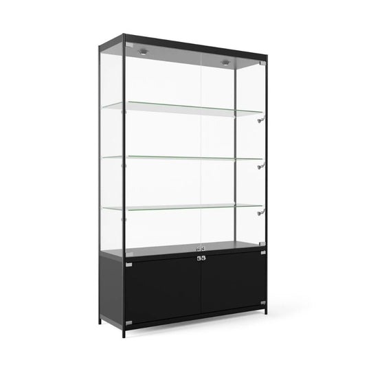 Black Aluminium Fire Rated Trophy Cabinet with Storage - 800mm Wide | Double Hinged Doors