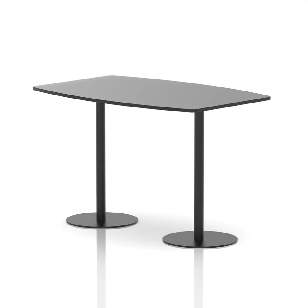 Contemporary black organic shaped meeting table with dual round pedestal legs on a clean studio background.