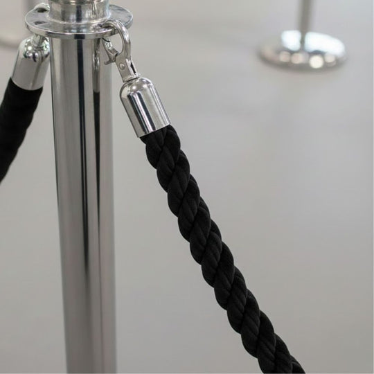 Tensabarrier 1.5m Twisted Rope - Black with Chrome Snap Ends
