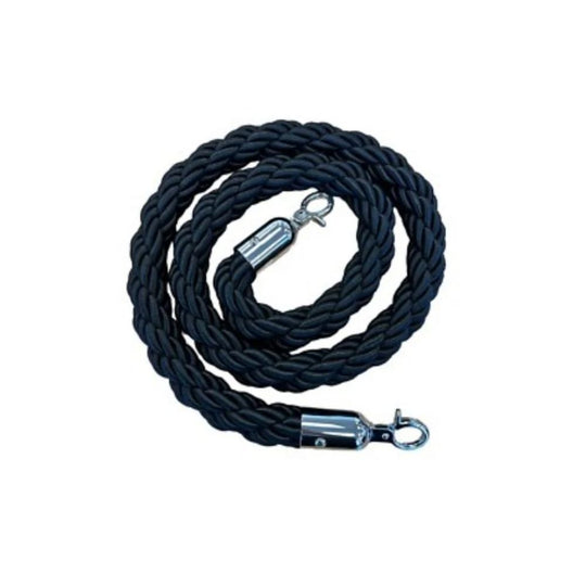 1.8m Weatherproof Barrier Rope - Black Twisted with Chrome Clips