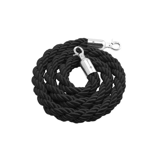Tensabarrier 1.5m Twisted Rope - Black with Chrome Snap Ends