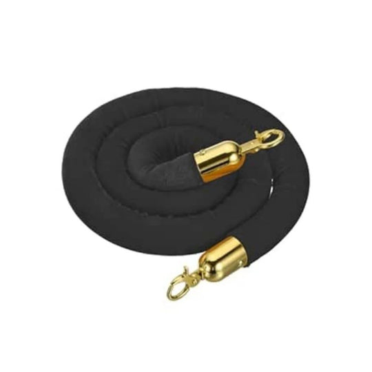 1.8m Velour Barrier Rope - Black with Brass Clip Ends