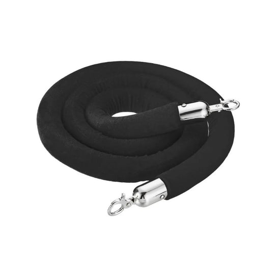 1.8m Velour Barrier Rope - Black with Chrome Clip Ends