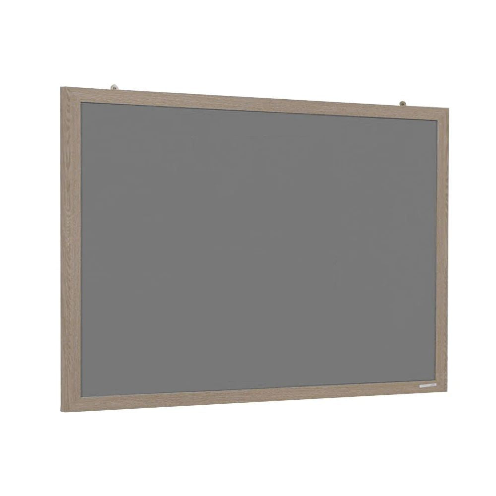 Plain black chalkboard with wooden frame and top mounting hooks, ideal for writing and teaching in classrooms or meeting spaces.