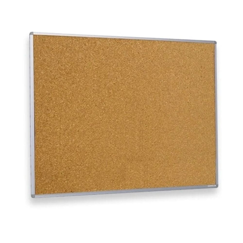 Plain cork bulletin board with silver frame, ideal for posting notes and announcements in classrooms, offices, or public spaces.