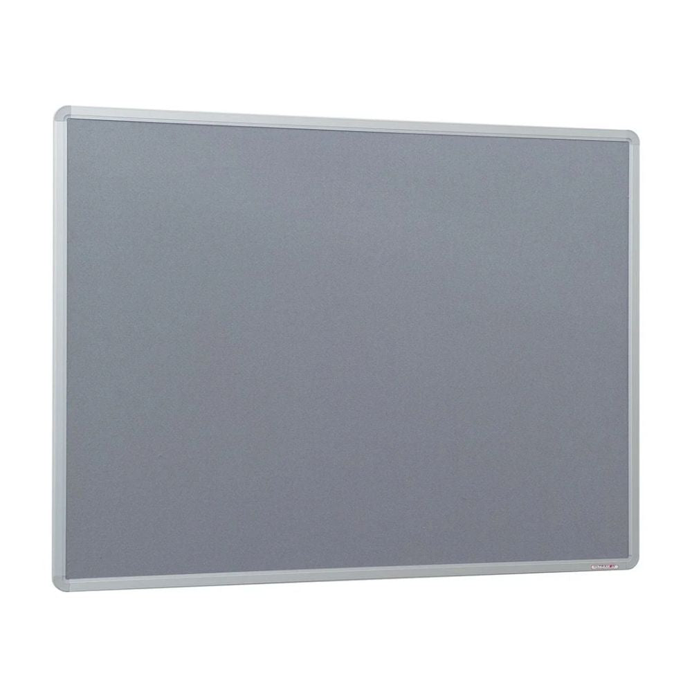 Plain grey bulletin board with silver frame, ideal for posting notices in classrooms, offices, or public spaces.
