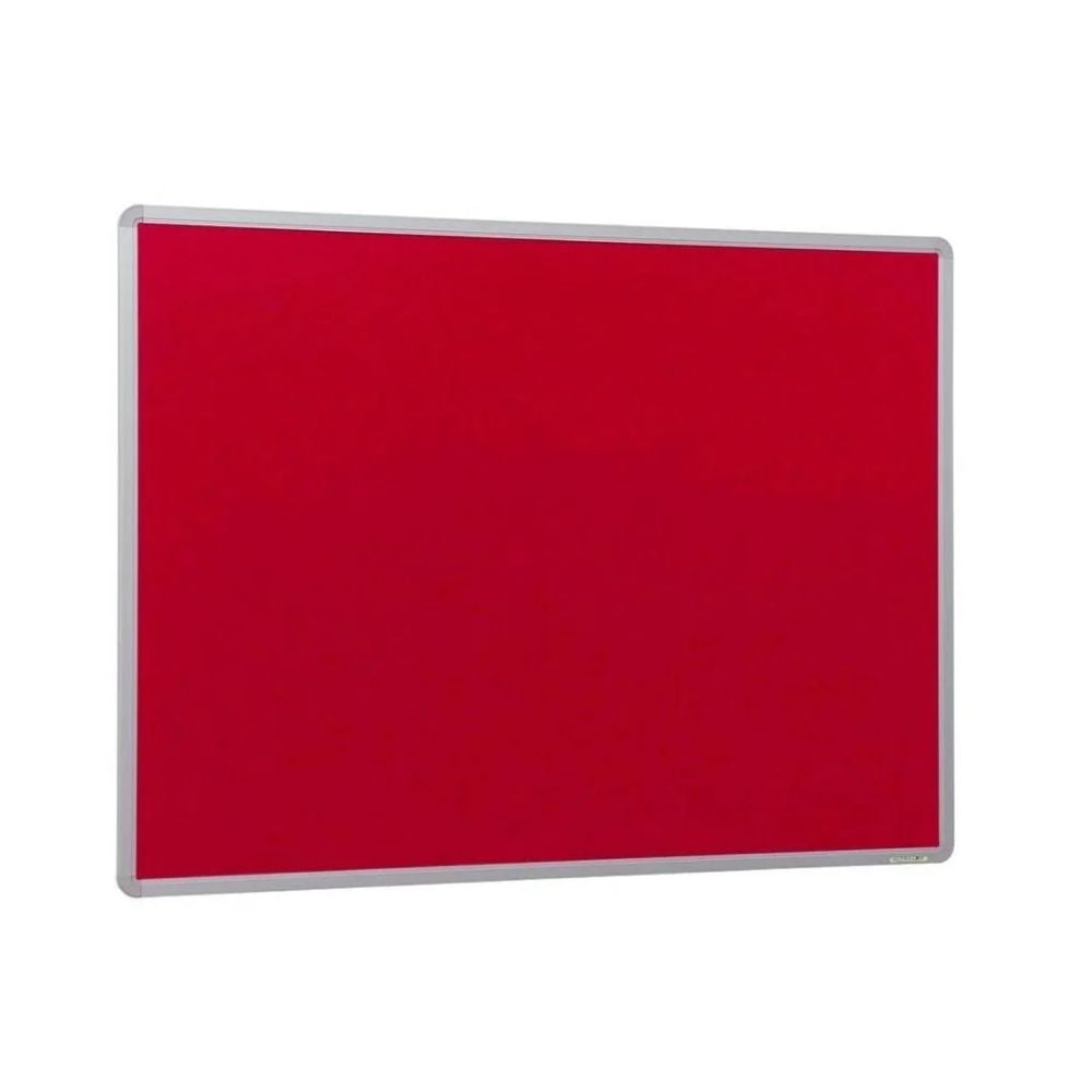 Plain red noticeboard with silver frame, ideal for posting announcements in classrooms, offices, or public spaces.