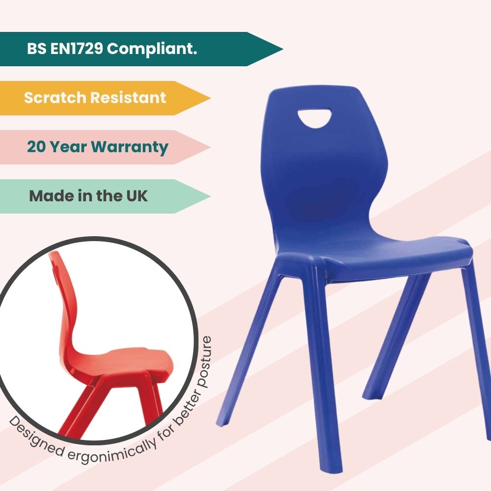 Blue One-Piece Heavy Duty School Chair - Size 4 - 8-11 Years