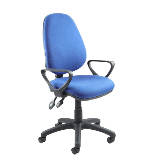 Blue Fabric Operators Chair with Fixed Arms