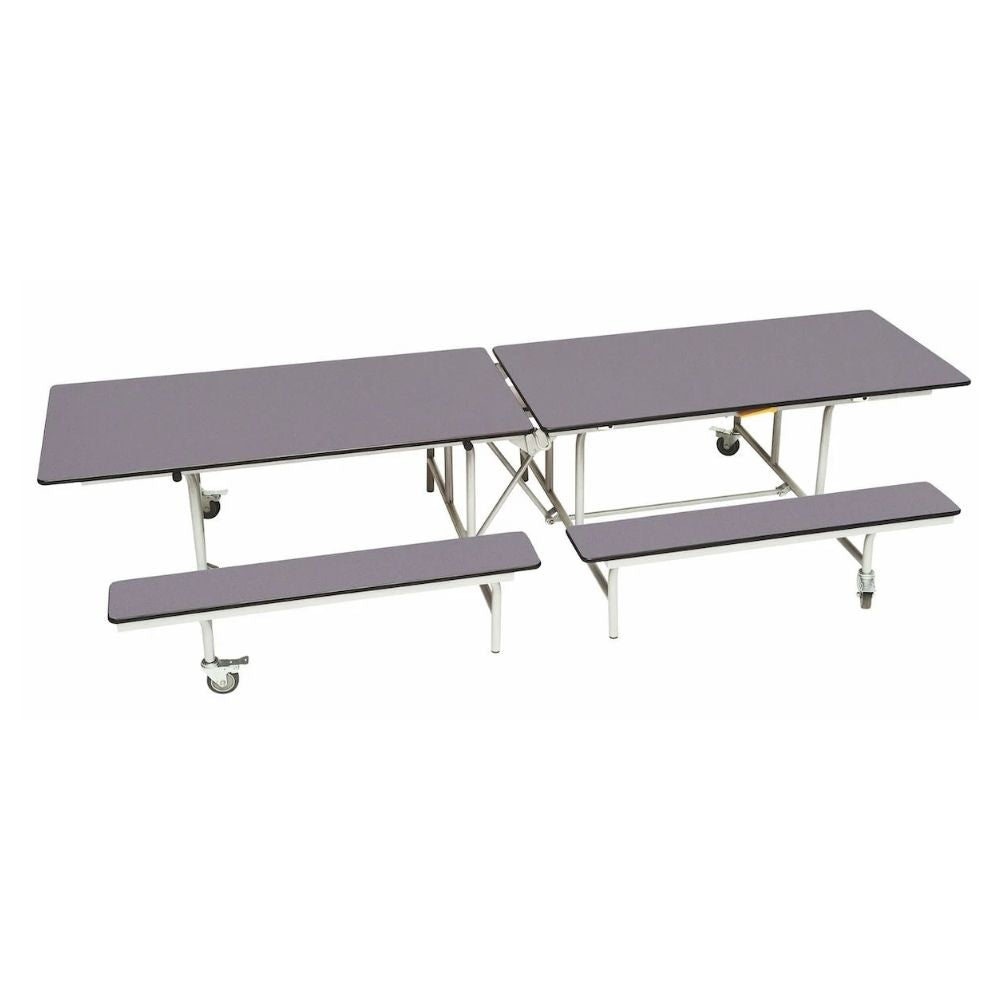 Blue grey 3-in-1 canteen dining bench unit with robust frame and folding storage design