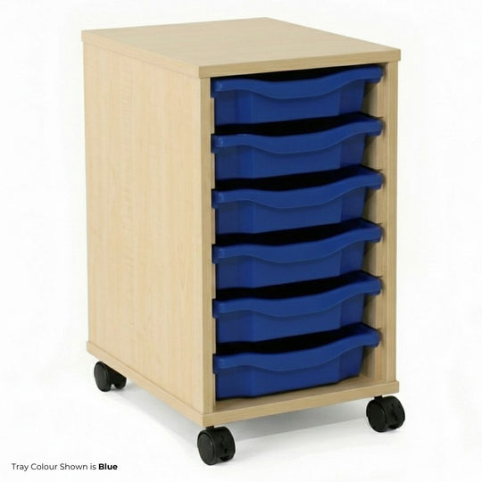 Mobile Maple Storage Unit with 6 Shallow Trays
