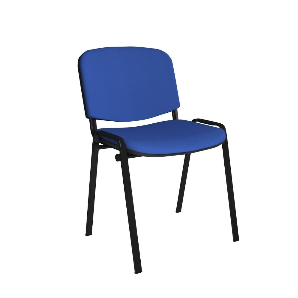Modern blue chair with upholstered seat and backrest, integrated armrests, and black metal four-leg frame. Minimalist and durable design suitable for waiting areas, offices, or institutional environments.