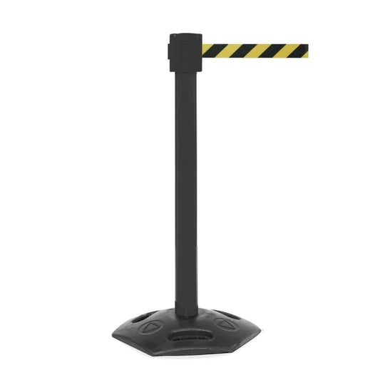 Black Heavy Duty Outdoor Retractable Barrier (3.4m Chevron Belt) | Hazard Safety Post