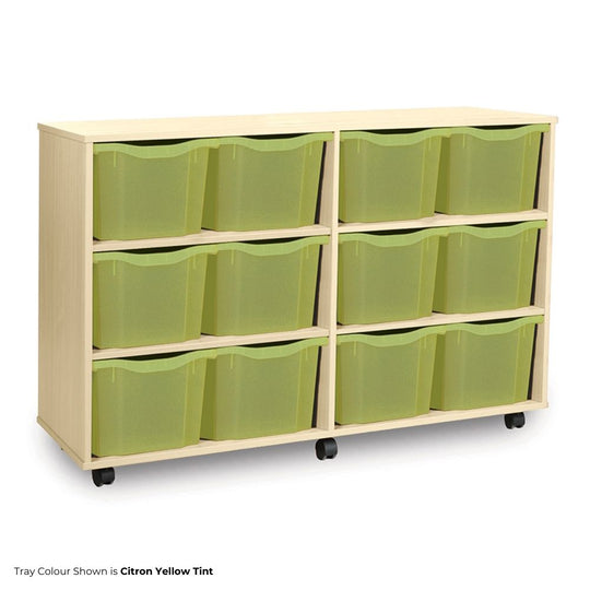 Mobile Maple Triple-Column Storage Unit with 12 Triple Trays