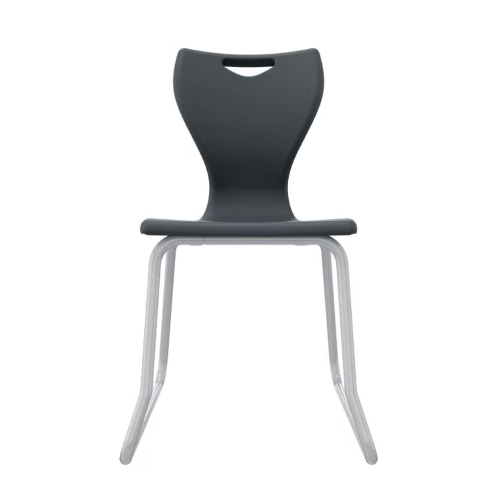 A charcoal-toned secondary school chair for ages 14 plus, featuring an anatomical spinal relief
