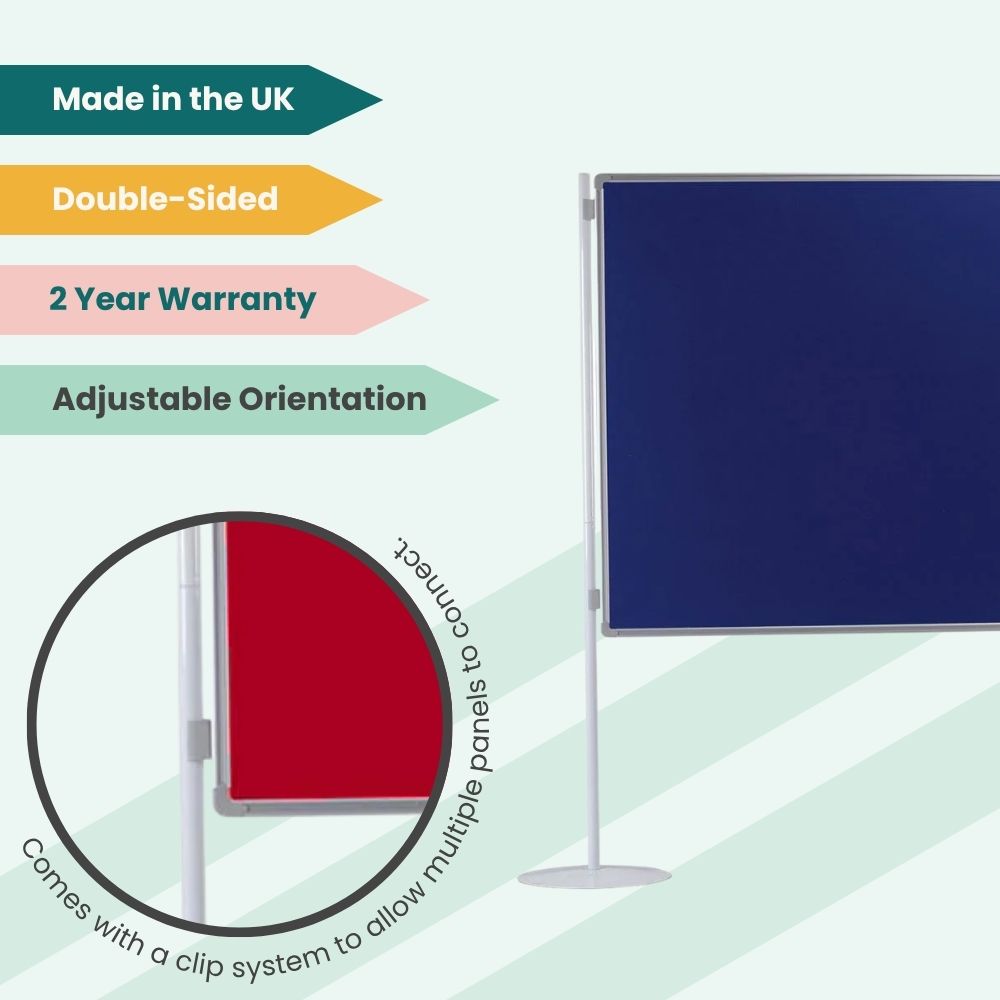 Dual-colour display panel with clip system and adjustable orientation, designed for modular UK setups.
