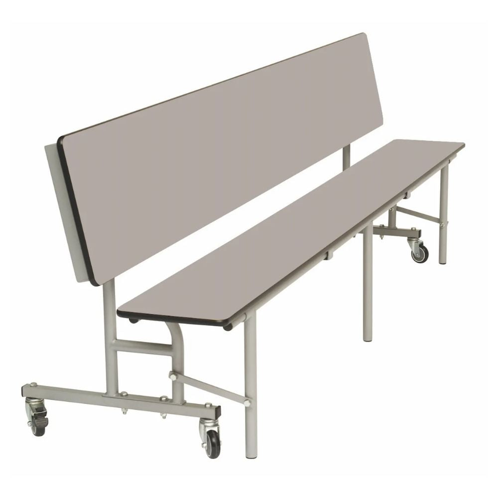 Dove grey 3-in-1 canteen bench unit on castors, multi-purpose school dining and seating bench with easy-clean laminated surface.