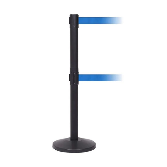 Cobolt Black Steel Retractable Barrier Twin 3.4m Blue Belt | High Security Queue Post