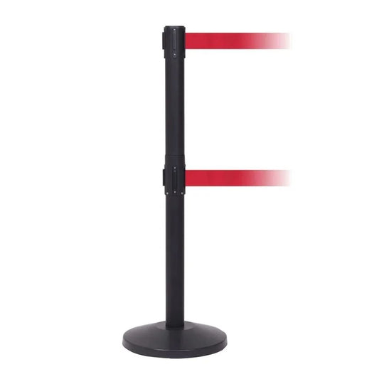 Cobolt Black Steel Retractable Barrier Twin 3.4m Red Belt | High Security Queue Post