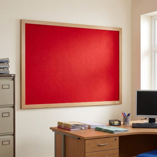 Eco-Friendly Felt Noticeboard - Red 1800 x 1200mm - Wood Effect Frame