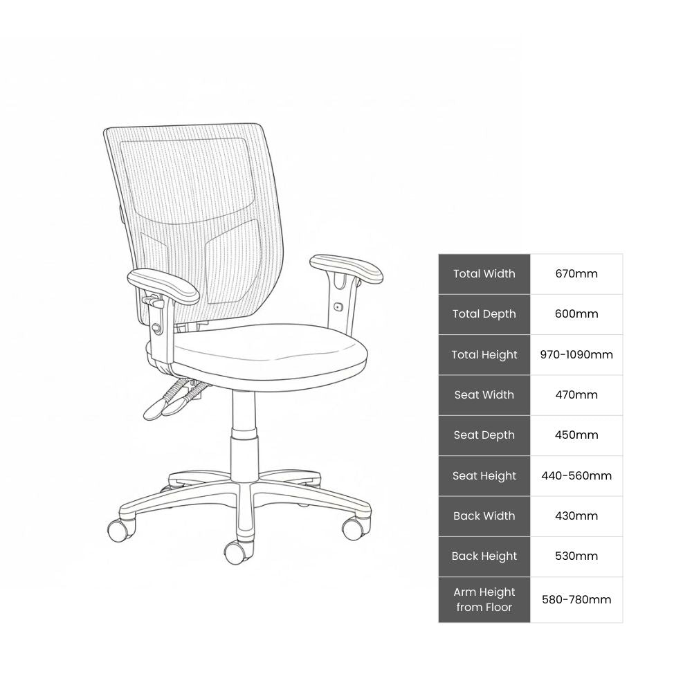 2-Lever Mesh Task Chair with Adjustable Arms (EN 1335 Certified)