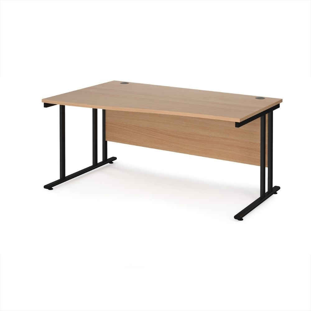 Extra wide office desk with adjustable depth work surface, full width modesty panel, twin cable access ports and black metal leg frame designed for flexible commercial workspaces